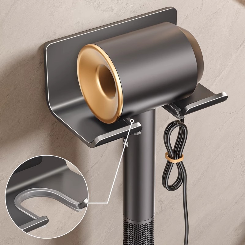 Stainless Steel Hair Dryer Shelf Bracket Punch-Free Bathroom Hair Dryer Hanging Bathroom Wall-Mounted Bracket Hook