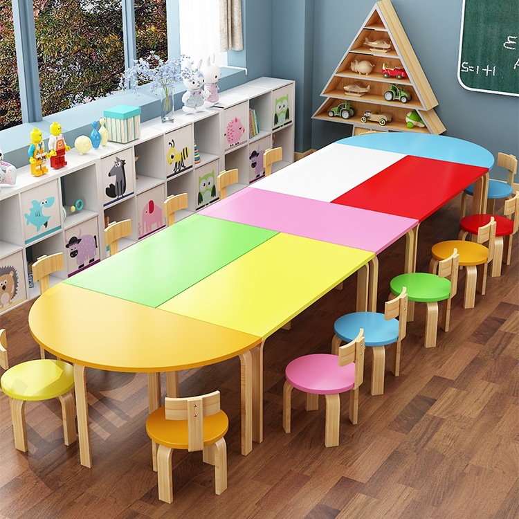 Training Class Kindergarten Table and Chair Combination Learning Table Tutoring Class Primary and Secondary School Students Solid Wood Painting Art Class Desks and Chairs