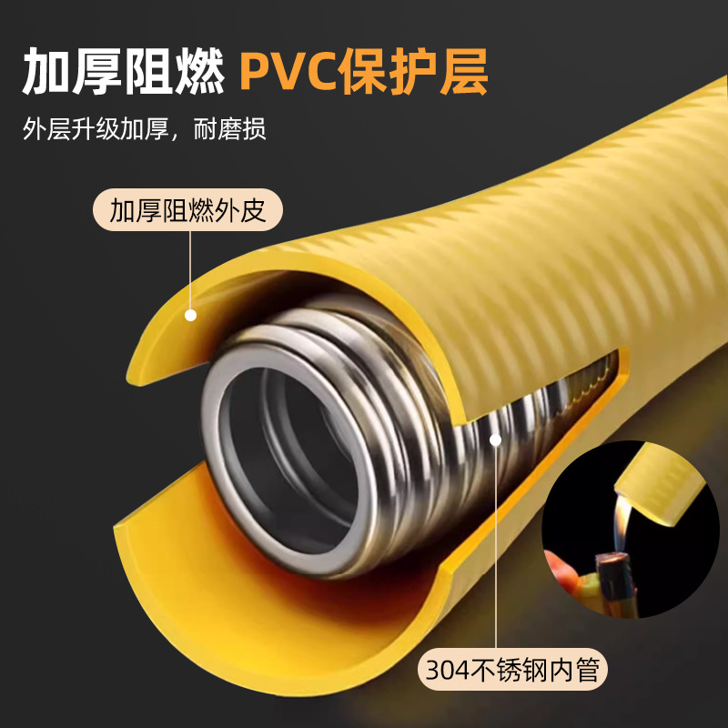 Xingwaneld Natural Gas Hose Connecting Pipe 304 Stainless Steel Corrugated Household Explosion-Proof Water Heater Gas Pipe