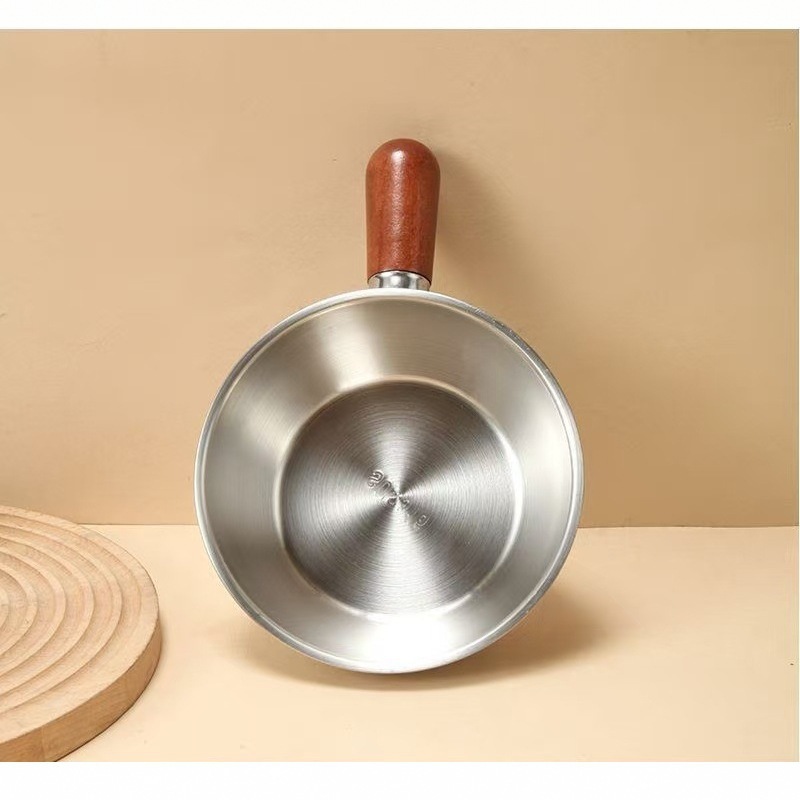 Cross-Border Stainless Steel Small Milk Pot Walnut Handle One-Person Cooking Pot Instant Noodle Pot Salad Cooking Egg Bowl Hot Oil Pot