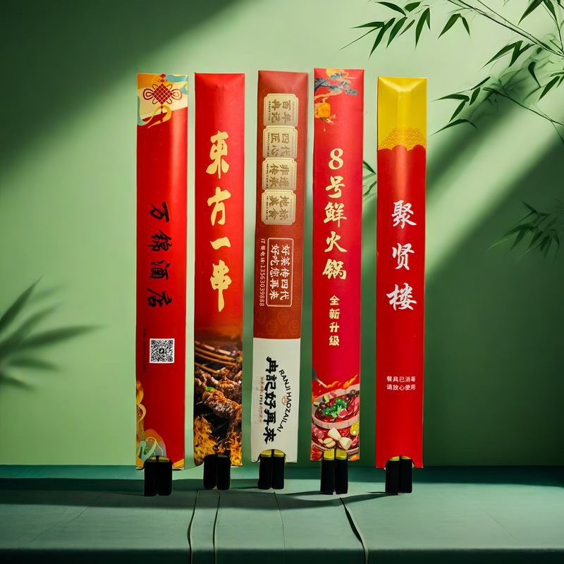 Cross-Border Hotel Disposable Chopstick Sets Customized with Printed Logo Advertising Slogans Thickeneded Non-Slip Environmentally Friendly Paper Chopstick Bags