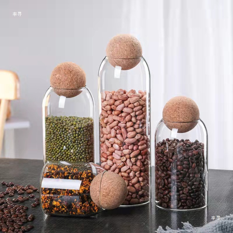 Cork Ball Stopper Glass Sealed Jar Creative Simple Tea Coffee Bean Storage Bottle Large Borosilicate Storage Bottle