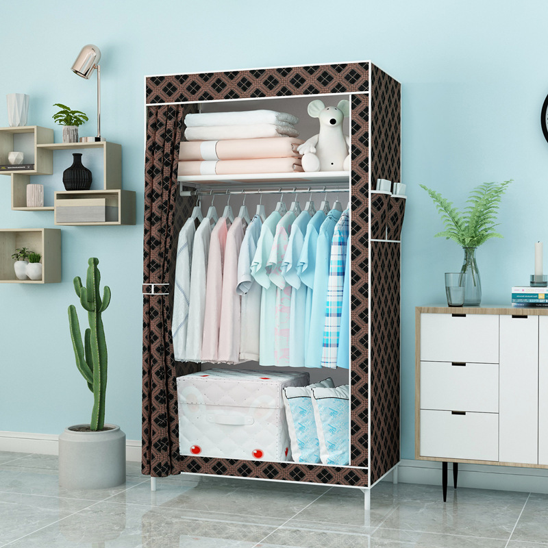 Simple Wardrobe Fabric Folding Cloth Wardrobe Economical Storage Cabinet Rental House Home Wardrobe Hanger Steel