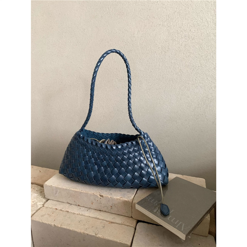 Hand-Woven Sailboat Bag, Fresh Color Matching Mint Green Armpit Bag, Casual Holiday Style Shoulder Handbag for Women