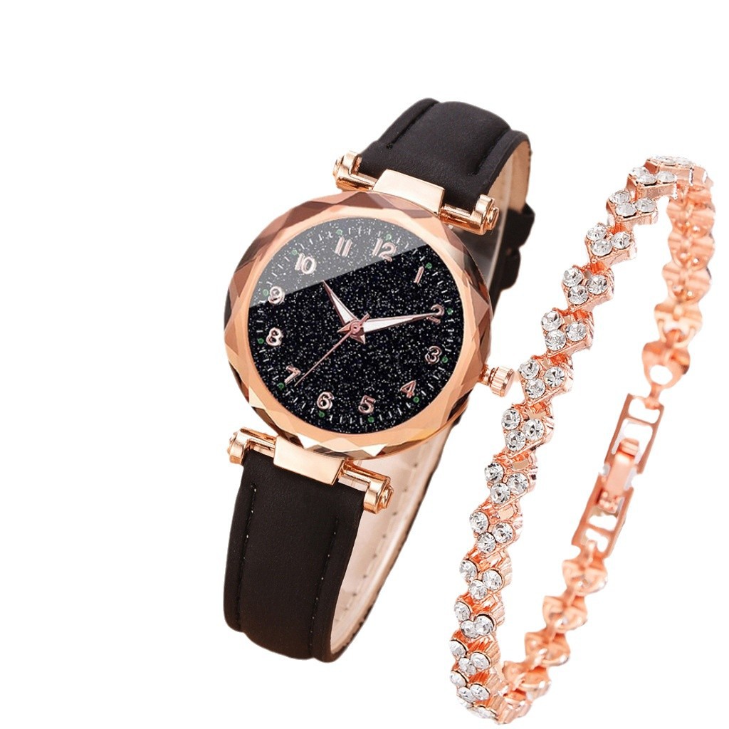 Shein Women's Watch Popular Watch Korean Style Fashion Trendy Ladies Casual Bracelet Two-Piece Set Watch Starry Sky Style