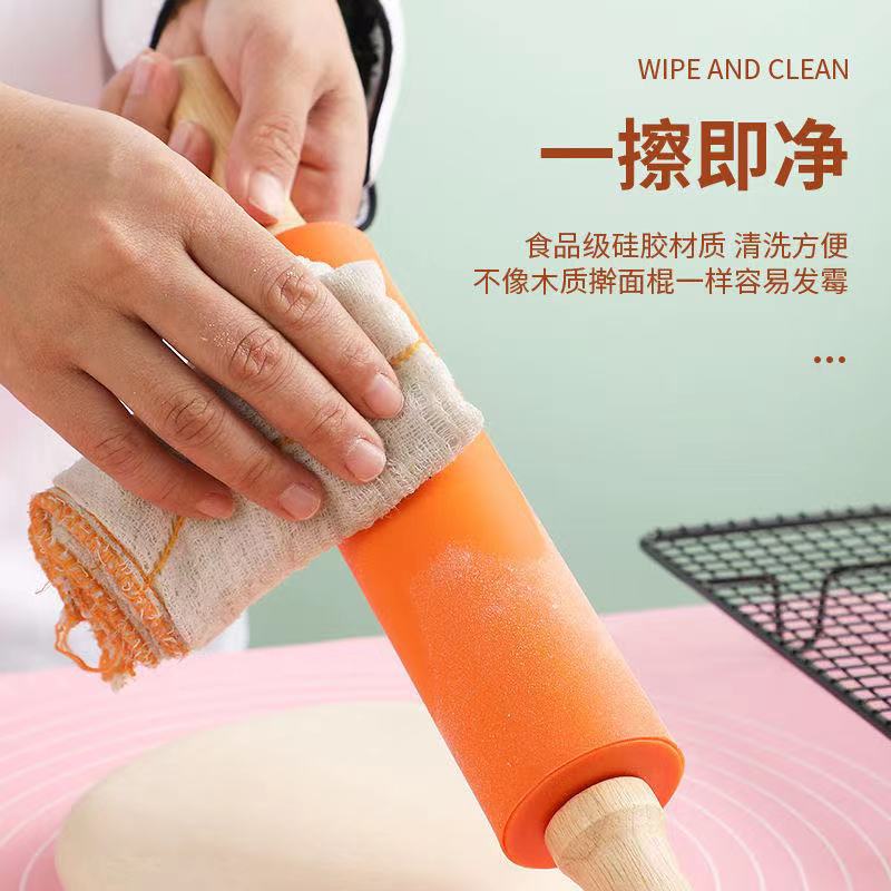 Factory Silicone Rolling Pin Mini Wooden Handle Rolling Pin Children Dumplings Flour Stick Roller Rolling Pin Baking Tools