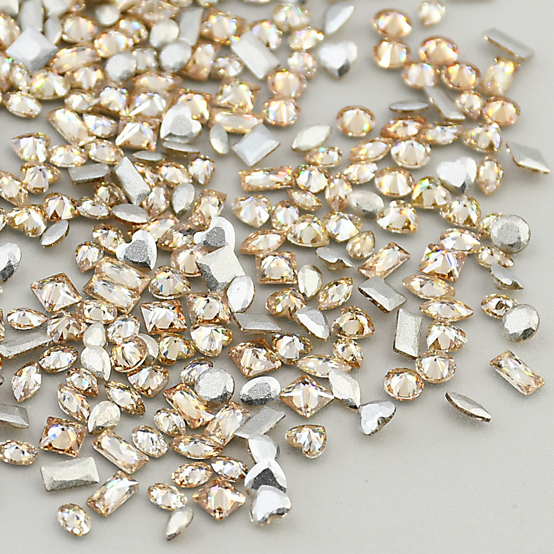 Mixed Champagne Color Nail Art Diamond Mini Flats Bottom Beveled Zircon Special-Shaped Flash DIY Diamond Ornaments Water Drop Nail Art Jewelry