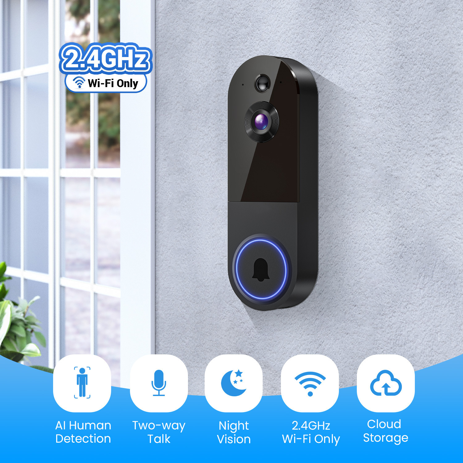 Видеодомофон с камерой, беспроводной, голосовой интерком, мониторинг, Wi-Fi, высокое разрешение, ночное видение, смарт-дверной звонок