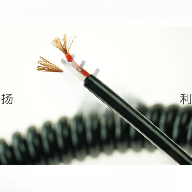 Spring Wire 2-Core 3-Core 4-Core Pu Telescopic Spiral Cable National Standard Copper Core Cable Black High Elastic Power Cord
