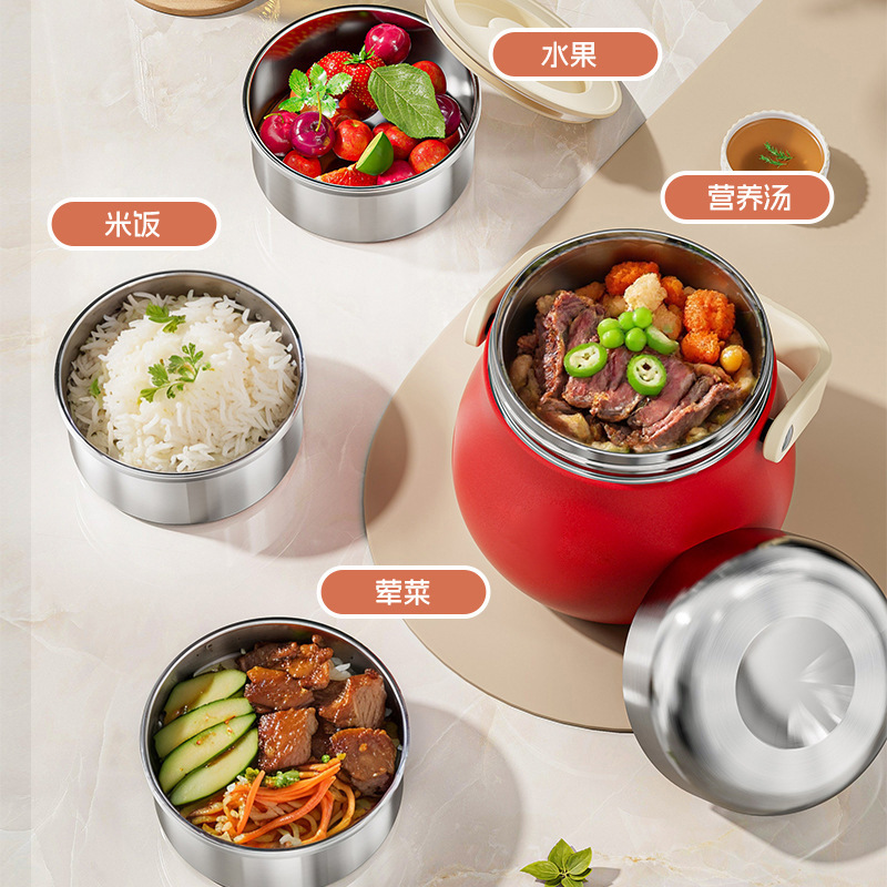 Large-Capacity 316 Stainless Steel Stew Pot, Portable Lunch Box with Handle, Multi-Layer Insulated Lunch Box for Office Workers, Portable Bucket