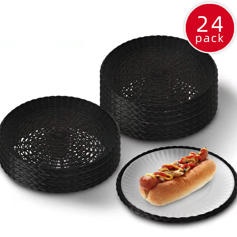 Hot-selling disposable paper tray plastic picnic tray cross-border plastic plate dinner plate hollow rattan 9 inch barbecue tray