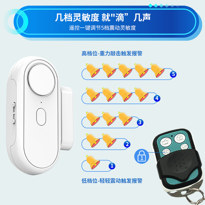 Household Door and Window Sensor Vibration Alarm High Decibel Door Magnetic Door Opening Alarm Broken Window Anti-Theft Alarm