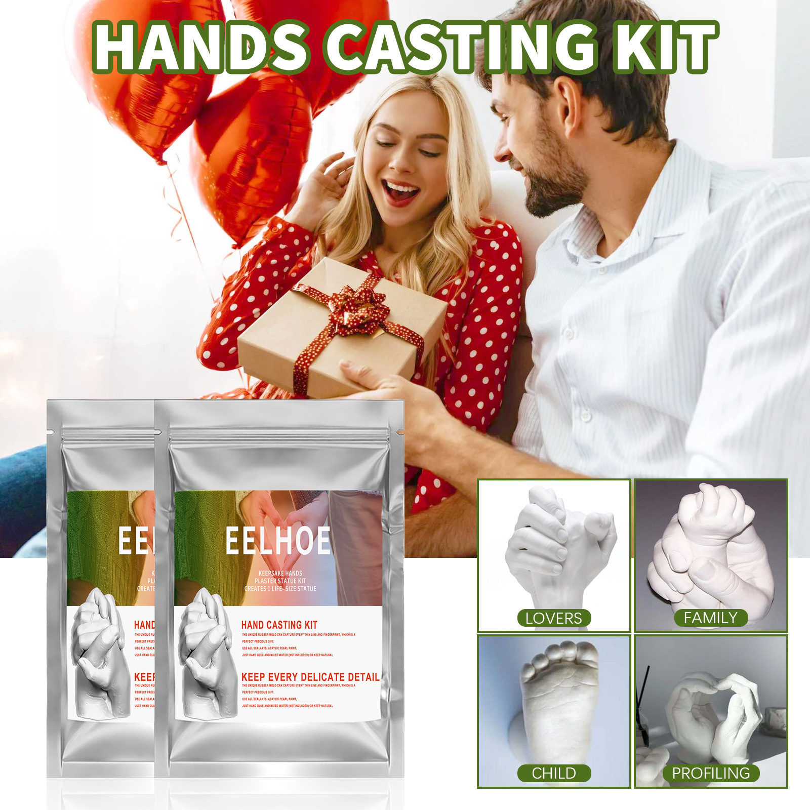 Eelhoe Couple's Hand Model Cloning Powder Infant and Toddler Production Materials Valentine's Day Gift Stereo Hand and Foot Model