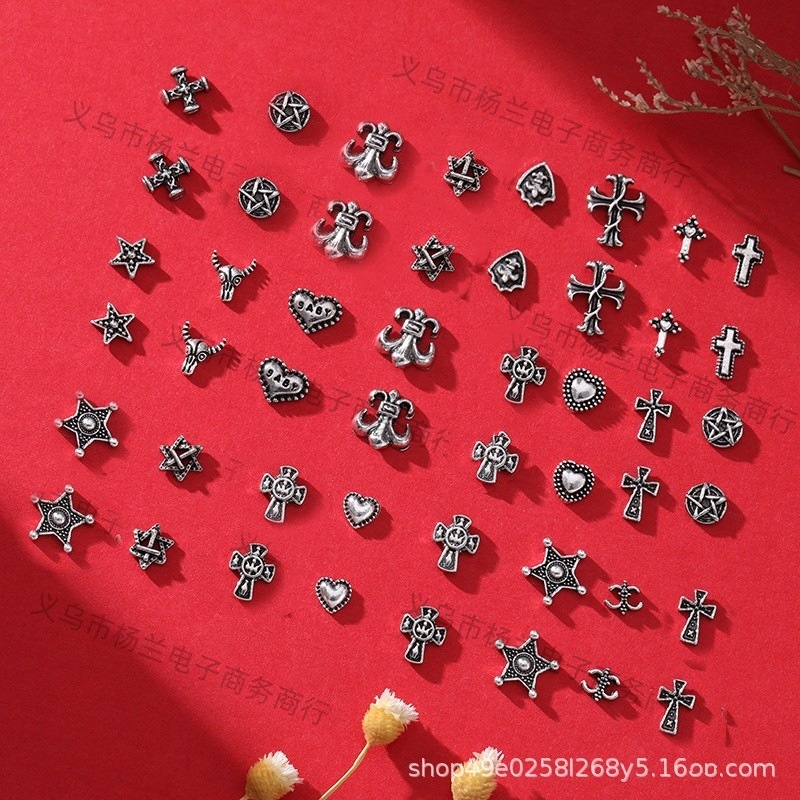 Cross-Border Popular Nail Art Jewelry Crow Heart Cross Metal Nail Art Patch Nail Wear Nail Jewelry Nail Art Diamond