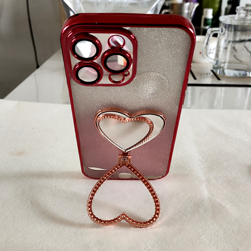 Love Mobile Phone Ring Buckle Holder Cosmetic Mirror Ins Mobile Phone Mirror Sticker DIY Mobile Phone Case Men and Women Portable Mirror Sticker