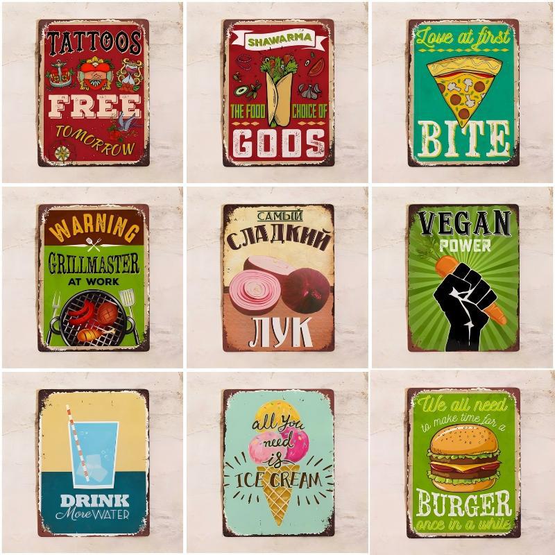 Vintage Tin Painting Cartoon Gourmet Restaurant Reminder Decoration Cat Amazon WishTemu Cross-border Decorative Painting