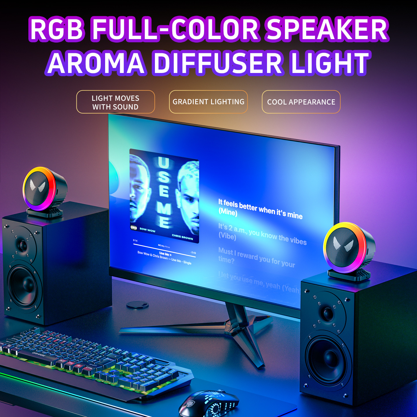 Cross-Border Rgb Voice-Controlled Rhythm Light, Colorful Music Car Aromatherapy Atmosphere Light, Computer Desktop Creative Led Pickup Light