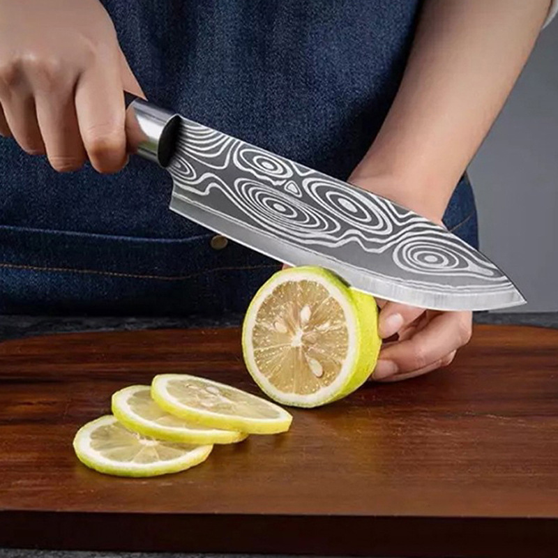 Damascus Pattern Chef's Knife Japanese Kitchen Knife Raw Fish Slicing Meat Knife Stainless Steel Sharp Household Multi-Purpose Knife