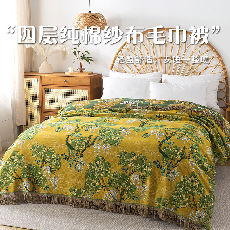 Экспорт популярного европейского стиля цветочного узора из чистого хлопка с кисточками, двустороннее покрывало для дивана