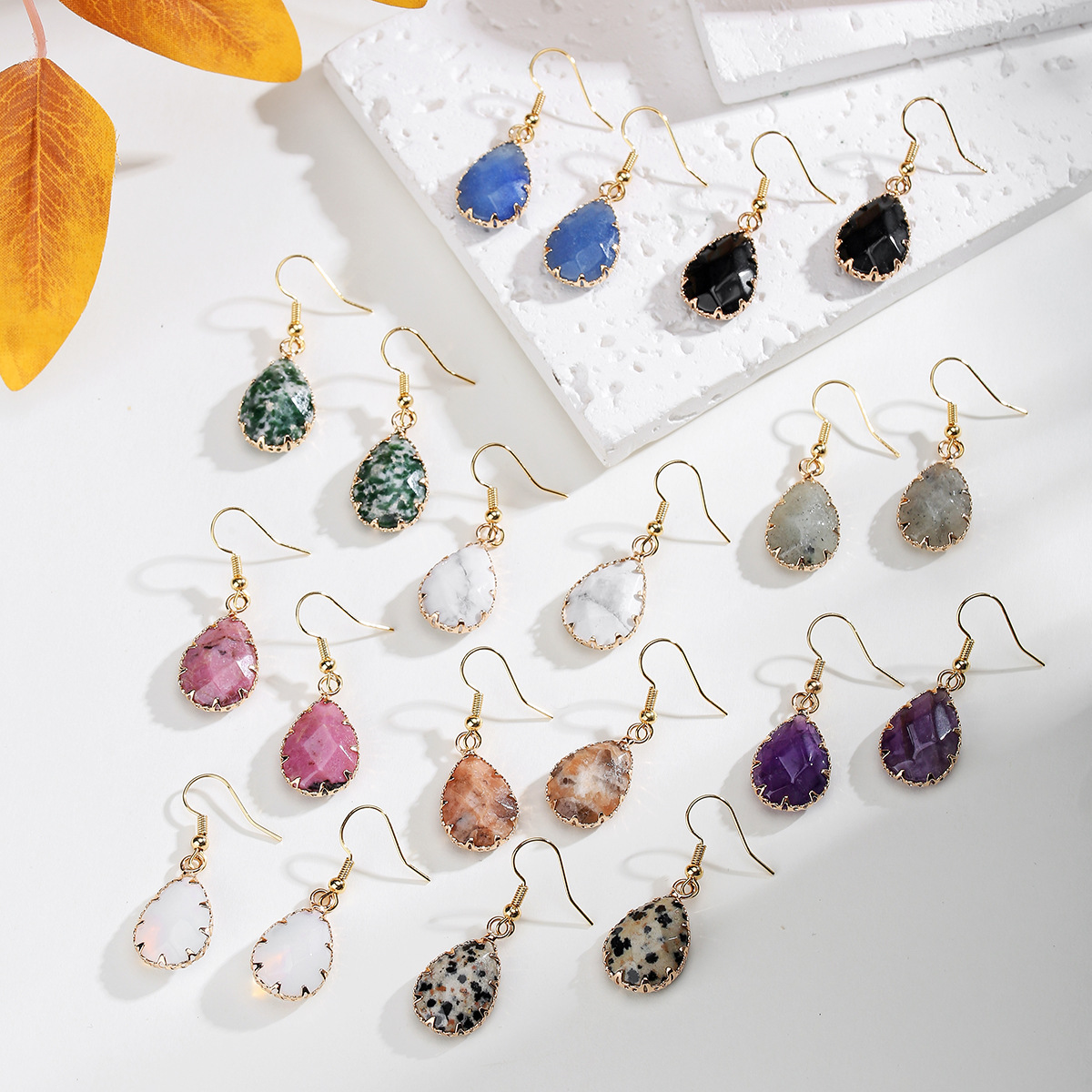 Zhuhang Jewelry Cross-Border Popular Natural Crystal Earrings Bezel Cut Water Drop Amethyst Earrings Jewelry Wholesale