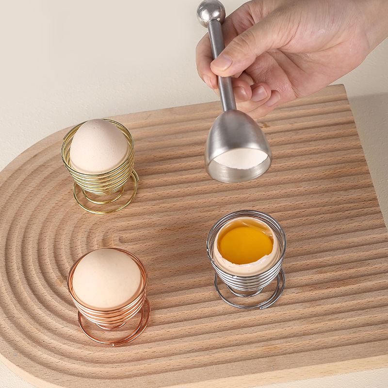 304 stainless steel elastic egg shell opper three-piece cutter glutinous rice egg holder shell opper household egg knock