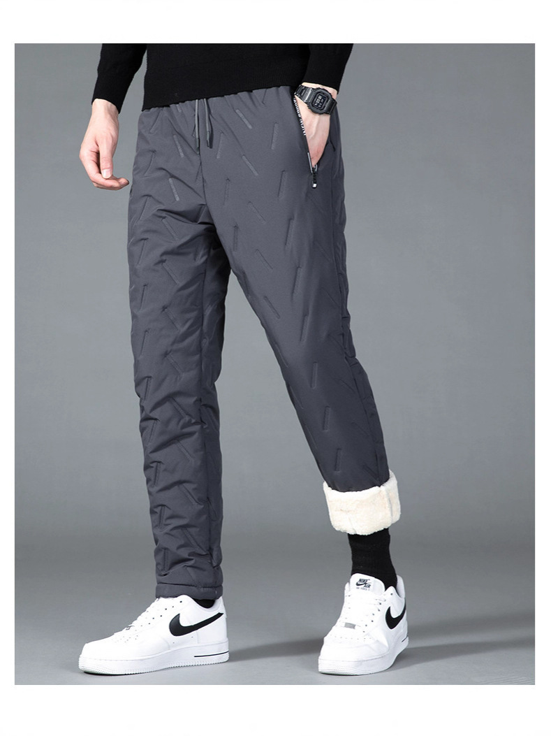 European Size Men's Extreme Cold Protection Thermal Pants - Thickened Lamb Fleece Lined Winter Trousers with Drawstring Waist Design,