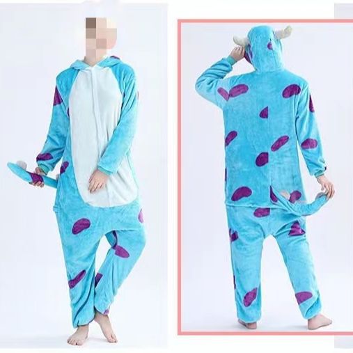 Autumn and Winter cute children's cartoon performance clothing Blue Cow jumpsuit animal homewear thick pajamas flannel pajamas