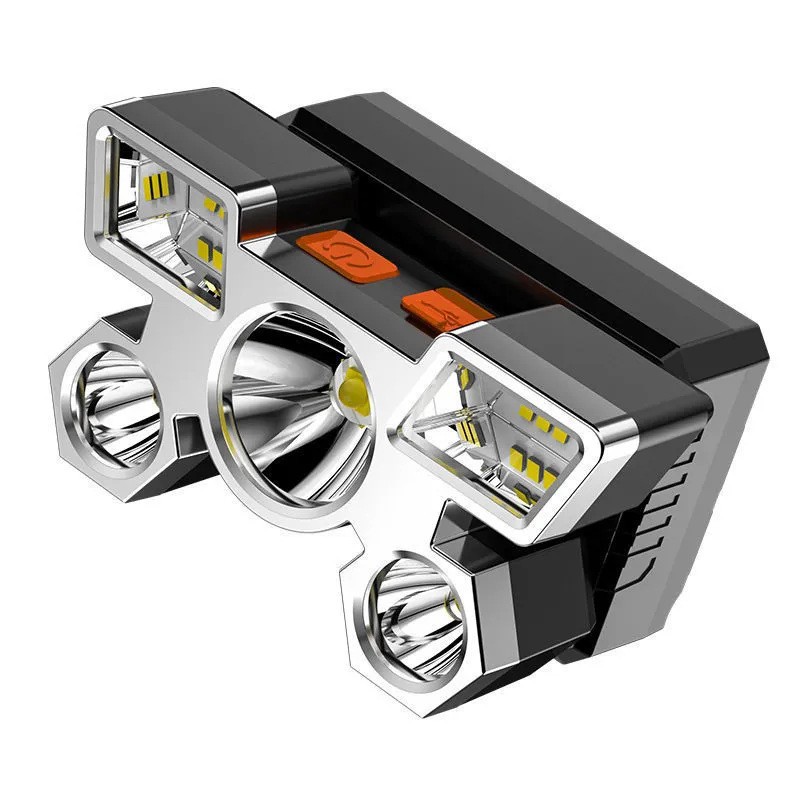 Cross-Border Led Strong Light Headlight USB Charging Five-Head Aircraft Light Outdoor Head-Mounted Miner's Lamp High Lumen Night Fishing Light