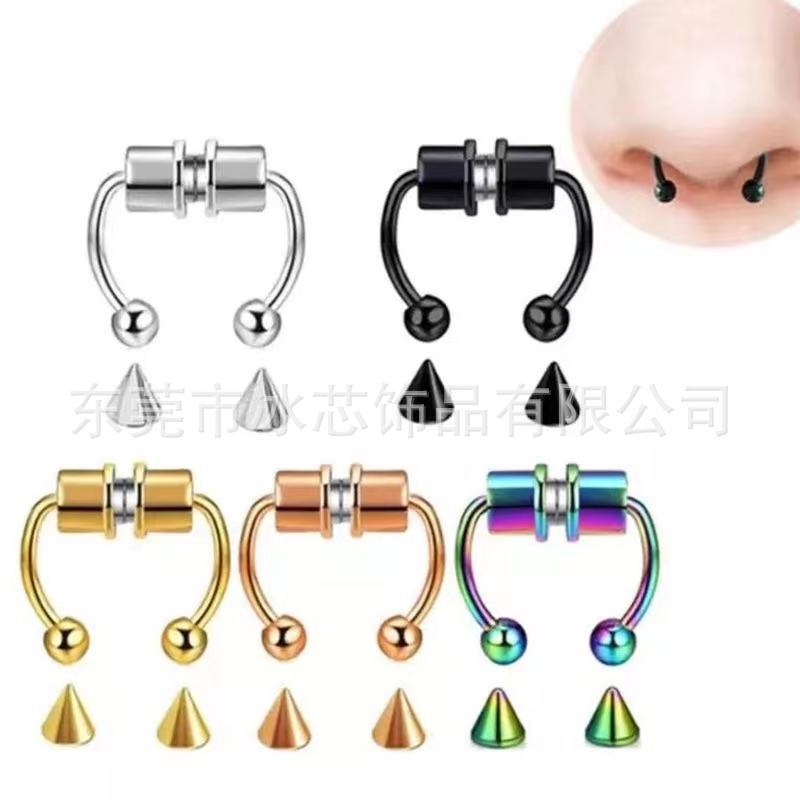 2021 New Hot Sale Stainless Steel Magnet Nose Ring Non Perforated False Nose Ring Horseshoe Type Nose Hoop Ring