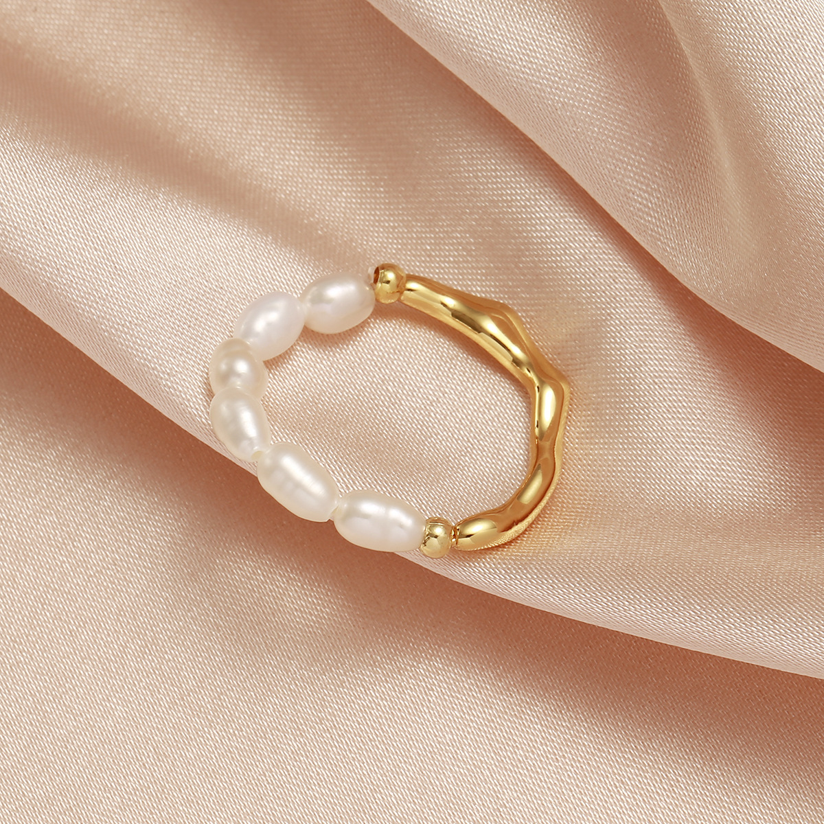 Freshwater Pearl Ring French Niche Minimalist Style Adjustable Size Elastic Cord Quality Light Luxury High-End Feel