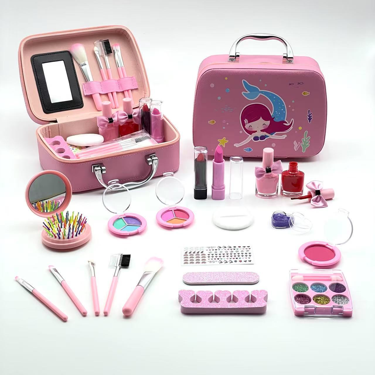 Cross-Border Hot Selling Children's Cosmetics Girls Toys New Mermaid Cosmetics Nail Polish Lipstick Handbag