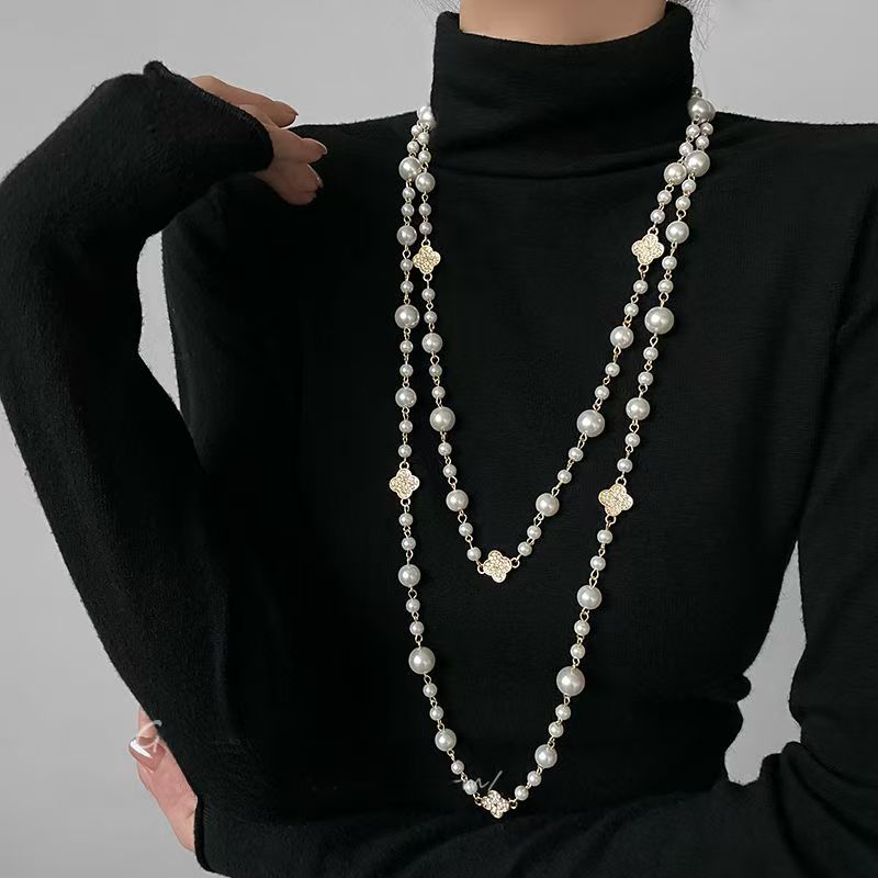 Shijia Pearl Necklace Overlapping Design All-match sweater chain French fashion elegant luxury high-end clothing accessories