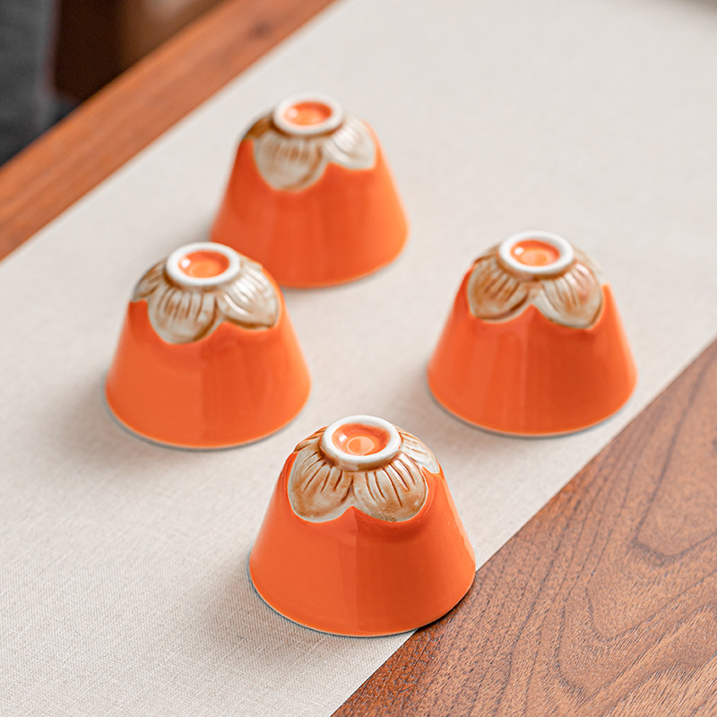 Persimmon Ruyi gift box with hand gift tea set gift suit one pot four cups ceramic tea cup printed logo for customers