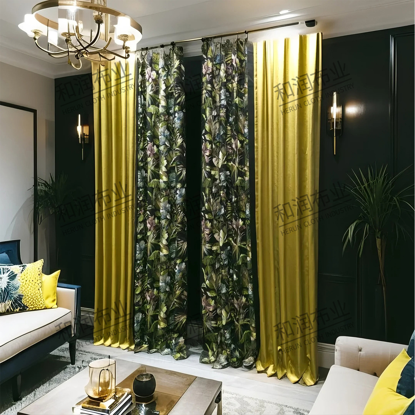 French Retro Luxury Embroidered Curtains Green Living Room High-End Villa American Soft Decoration Living Room Bedroom New Chinese Style