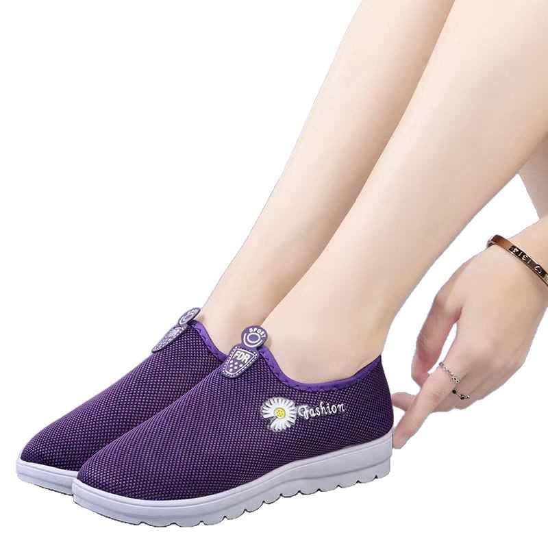 Spring and Autumn Casual Shoes Women's sneaker Soft-soled Non-slip Mama Shoes Mesh Low-top Slip-on Running Shoes