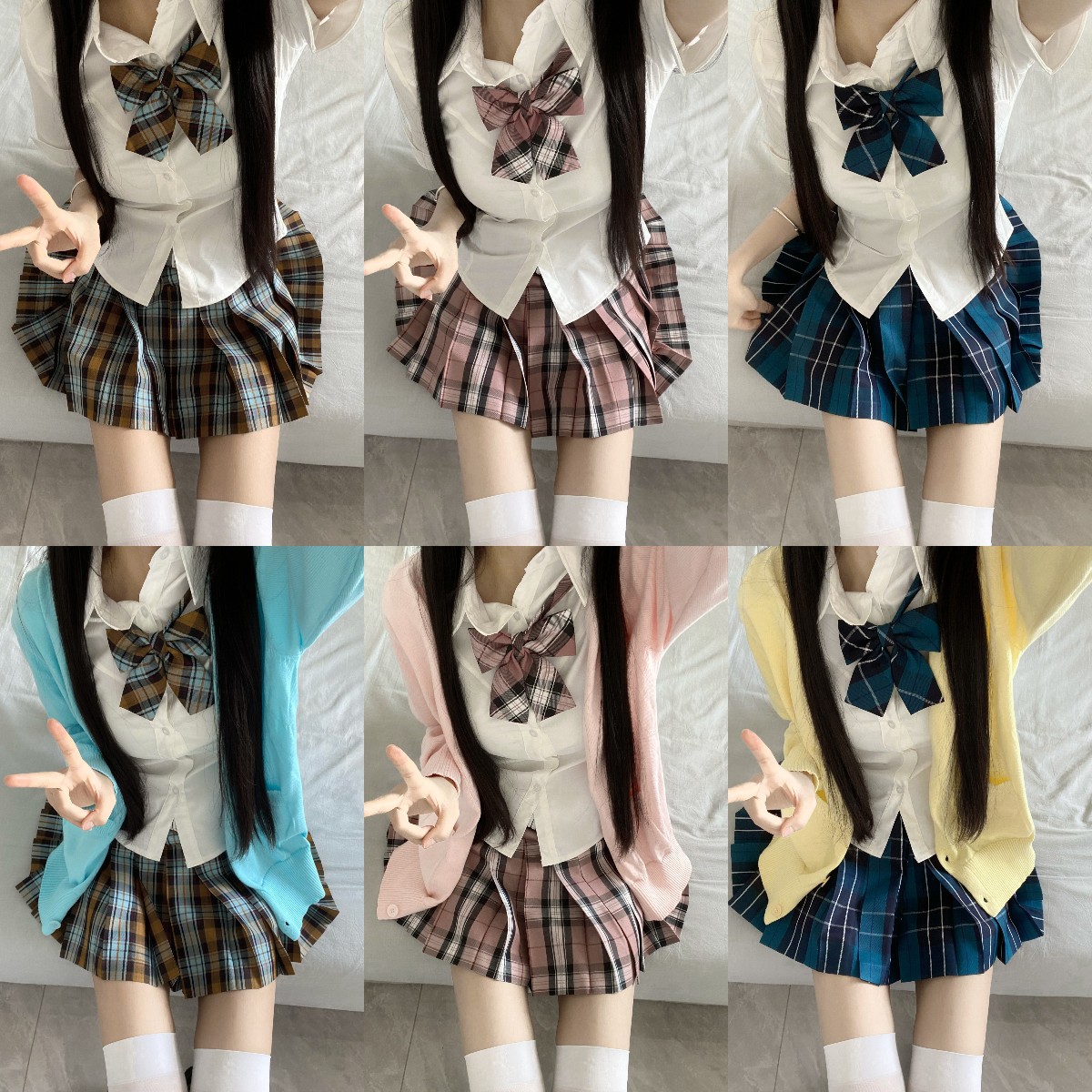 Genuine original JK uniform autumn and winter suit plaid skirt long sleeve sweater cardigan college style school for soft sister small v shirt