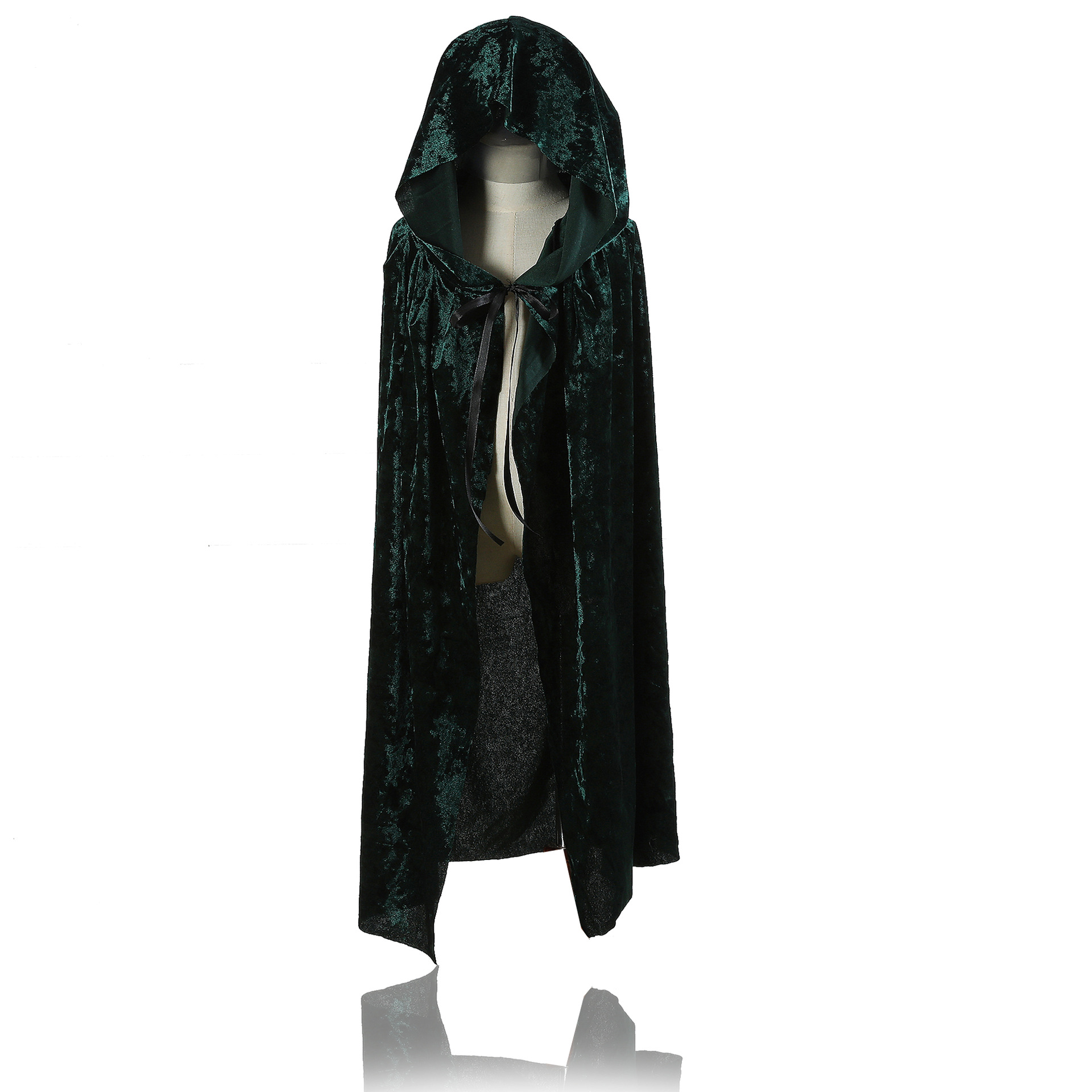 Halloween Costume Children Adult Witch Cloak Hooded Long Green Lace-Up Velvet Cloak Cosplay
