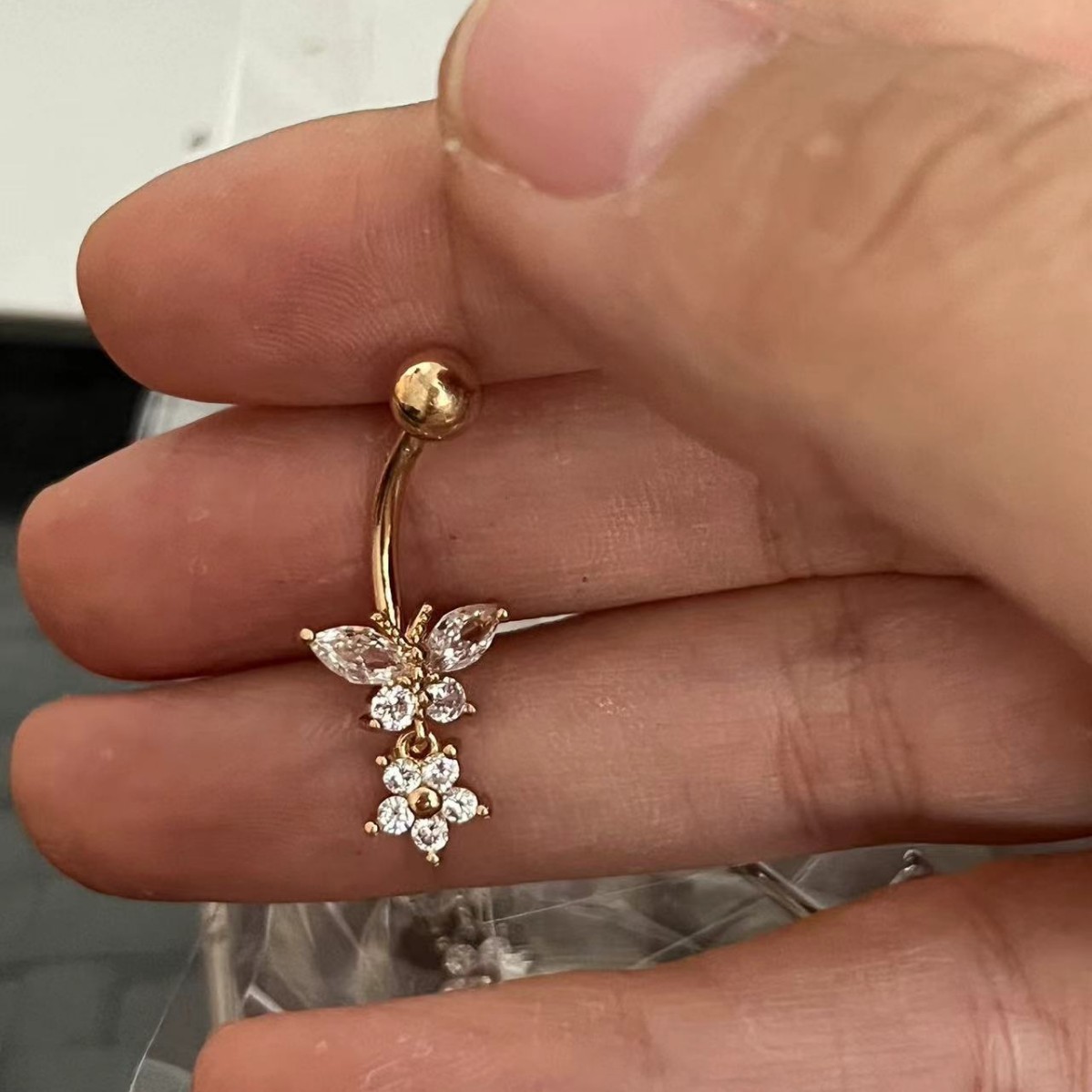 European and American Popular Butterfly Diamond Belly Button Ring Sexy Simple Belly Button Nail Piercing Jewelry Factory Direct Sales