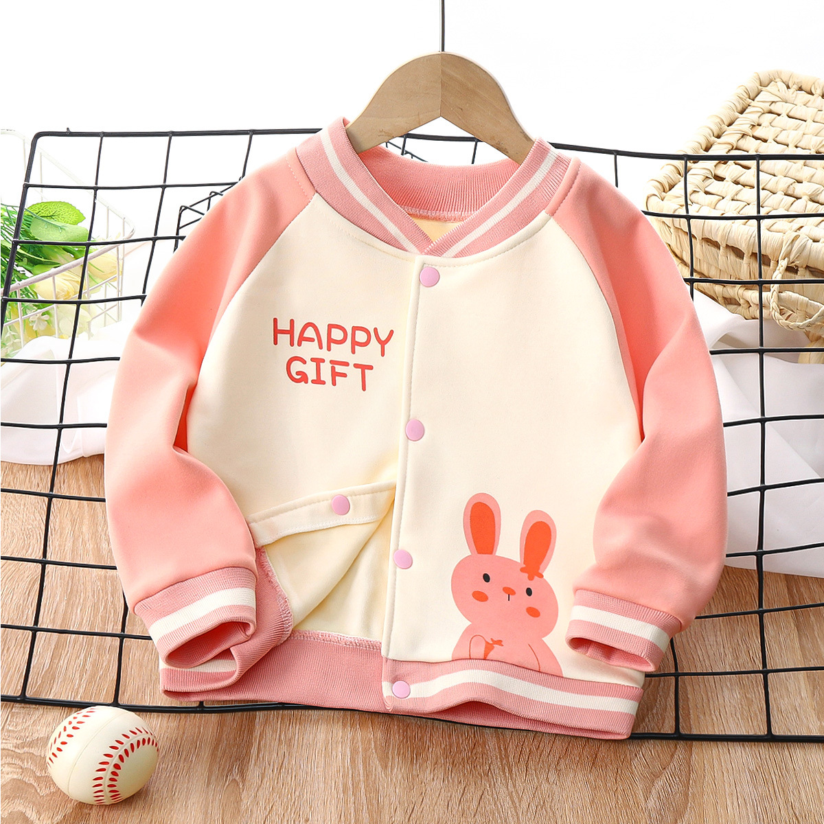 New children's fleece-lined cardigan boys and girls coat outdoor sports sweater Korean baseball uniform manufacturers wholesale