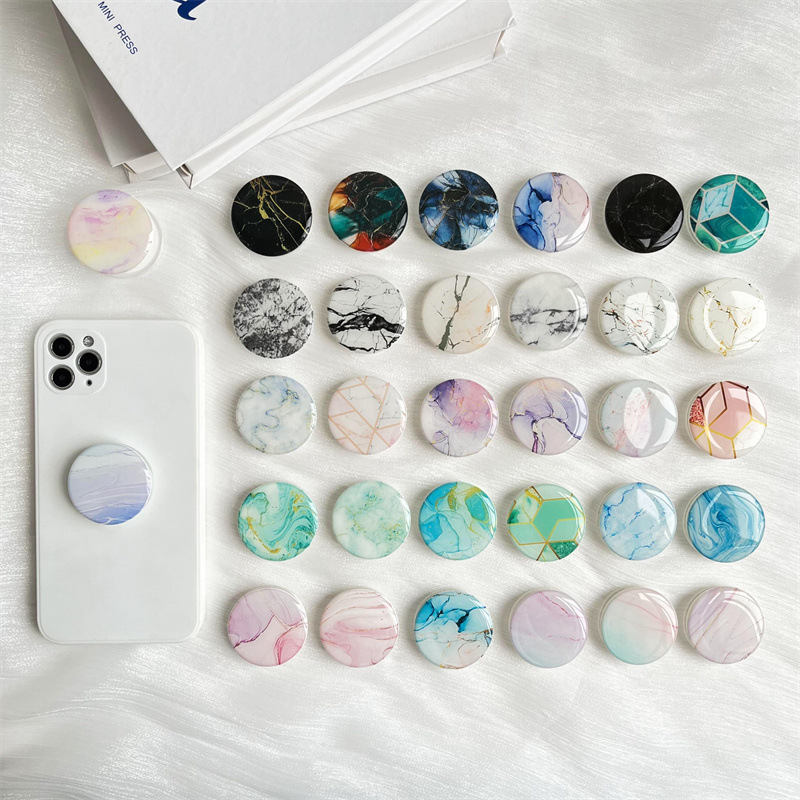 Marble Pattern Glue Dropping Transparent Airbag Bracket Creative Lazy Desktop Retractable Support Flat Mobile Phone Rack