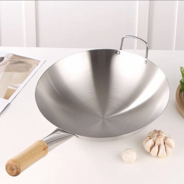 Cross-Border Stainless Steel Wok 201 Non-Magnetic Single-Handle Horn Double-Handle Wok for High-Heat Cooking in Hotels, Restaurants, and Canteens