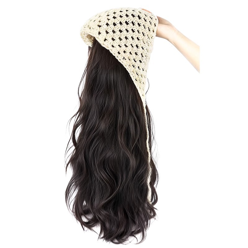 Triangle Turban Wig One-piece Water Ripple Long Curly Hair Summer Pastoral Style Explosions Korean Style Headband Half Hood Wig