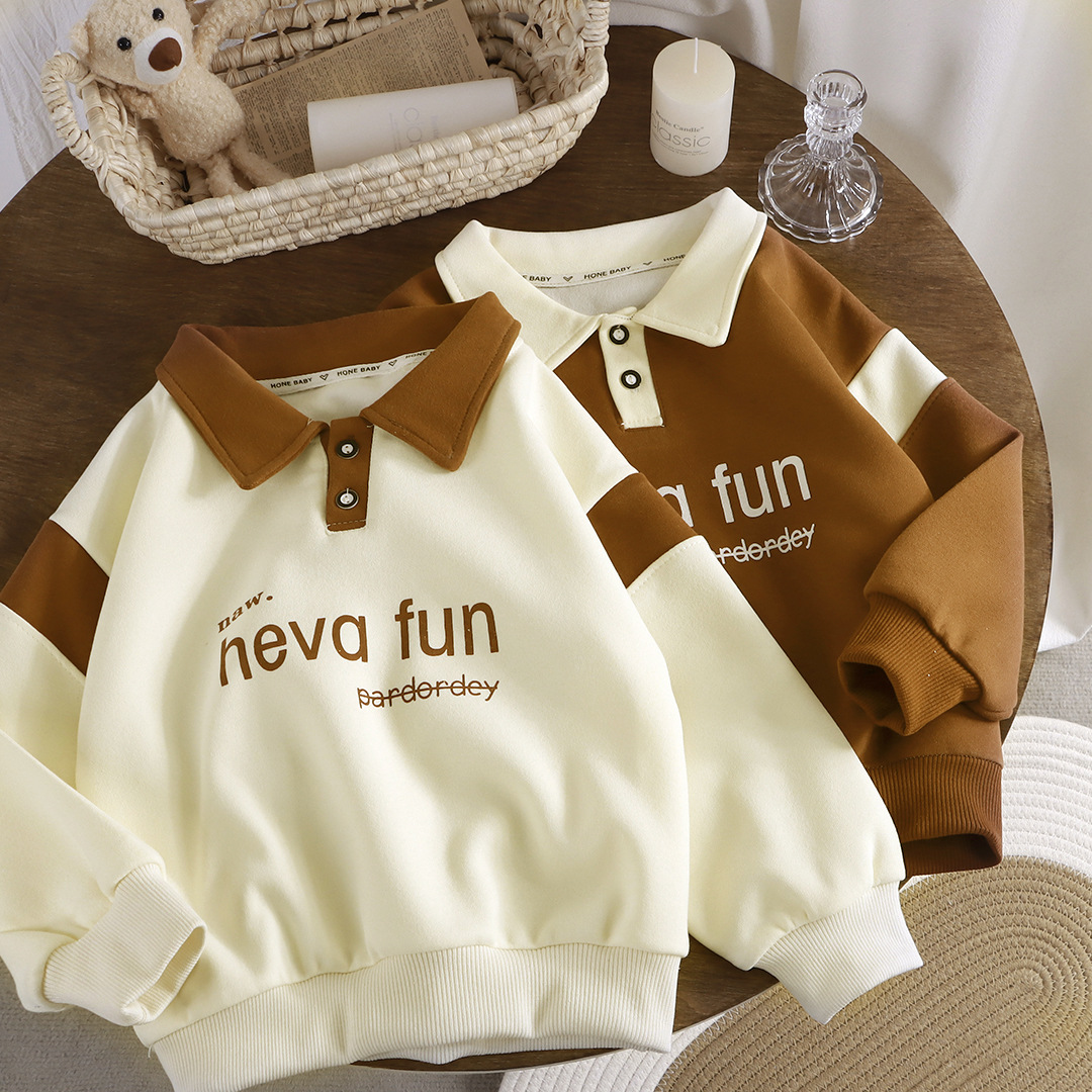 Boys' Korean version of sweater new lapel polo shirt children's spring and autumn loose long sleeve shirt children's casual top wholesale