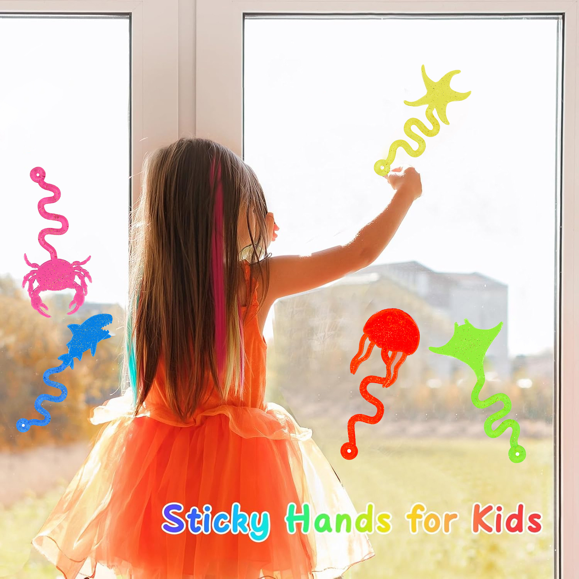 Cross-Border Popular Gold Powder Sticky Marine Animal Wall Climbing Palm Elastic Telescopic Sticky Toy to Relieve Stress and Vent