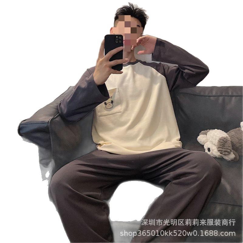 Wholesale Spring New Long-Sleeved Trousers Running Volume Boys Loose Cartoon College Style Suit Pajamas Men's Home Clothes