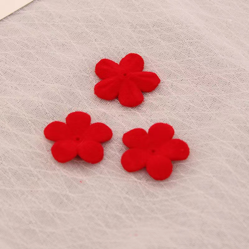 Flocked Five-Petal Acrylic Winter Bow Tie Round Bead Flocked Petals DIY Hair Accessories Hairpin Headband Tassel Accessories