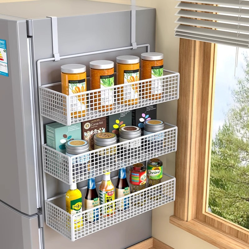 Refrigerator Rack Side Hanging Rack Kitchen Supplies Multi-Layer Fresh-Keeping Bag Seasoning Sandwich Multi-Functional Household Storage Rack