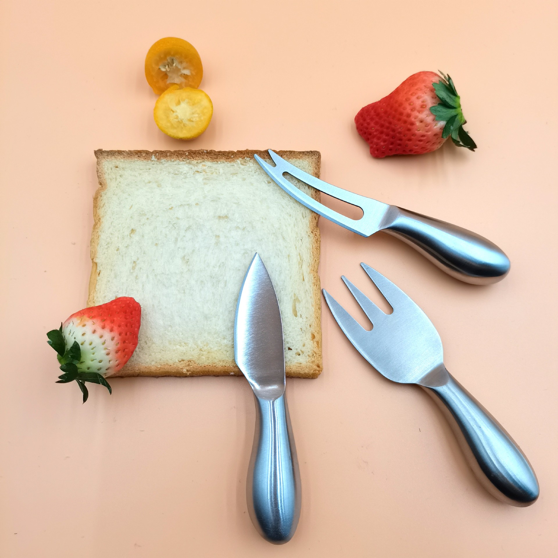 Cheese Knife 430 Stainless Steel Hollow Handle Original Color Cheese Knife Butter Knife Pizza Knife Cake Tool Pp Bag Bulk