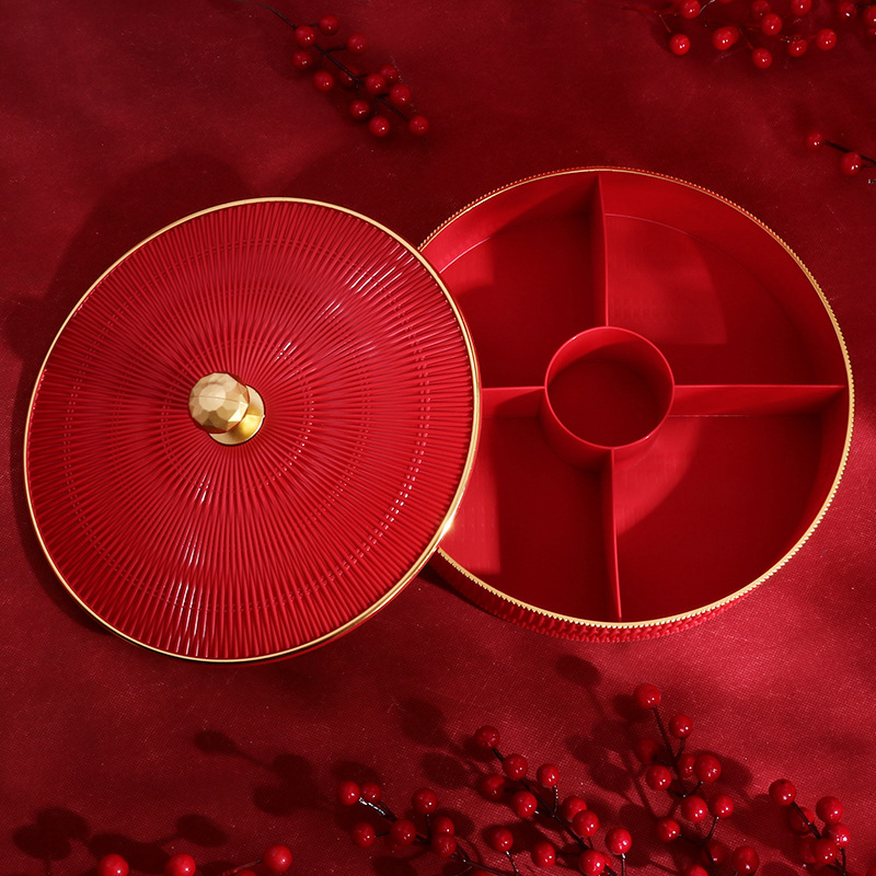 Four-compartment Festive Fruit Box with Lid Early Childbirth Wedding Pressbed Ornaments Wedding Dried Fruit Tray Tea Table Dried Fruit Storage Box