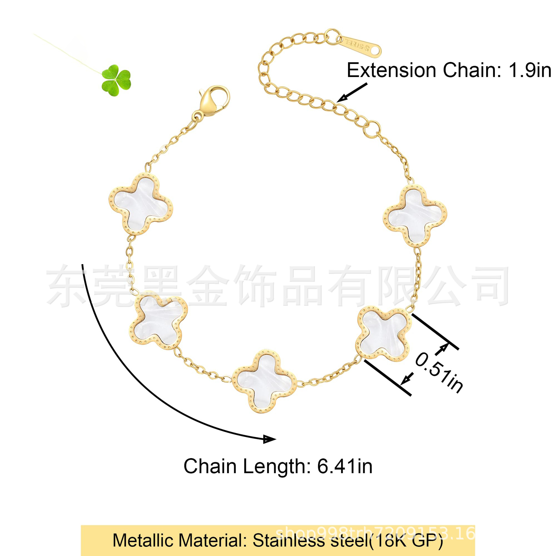 Amazon BS titanium steel four-leaf clover flat bracelet 18K black/white/gold/combination four-leaf clover bracelet jewelry wholesale